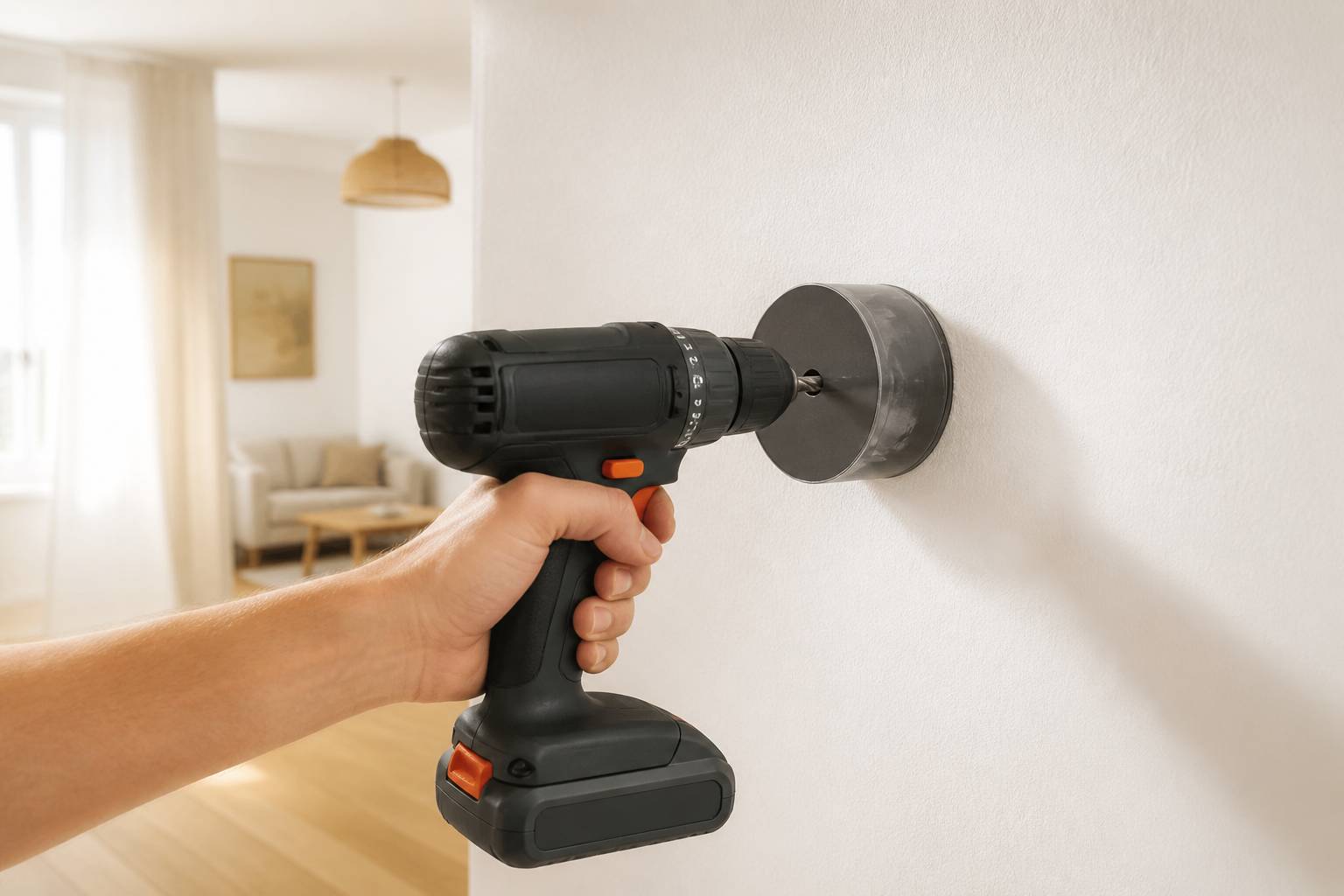 Collecteur de poussière compact utilisé pendant le perçage d'un mur